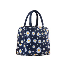 Elionless Insulated Lunch Bag, Portable Thermal Lunch Bags Cooler Bag Lunch Box Organizer Tote Bag for Women Adults Kids Girls Work School Picnic Camping Travel (Daisy Navy)