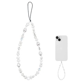 Pearl Phone Charm Wrist Strap, Cute Phone Chain, Handmade Wrist Strap Beaded, Anti-Lost Charms Accessories for Women Girls