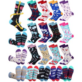 Breathffy 12 Pairs Funny Nurse Compression Socks for Women Men Circulation 15-25 mmHg Crew Compression Socks Novelty Cotton Doctor Nursing Gifts for Christmas Doctor Nurse Assistant Gifts