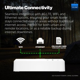 YoLink Hub 3 Smart Home Gateway: 4G LTE Cellular ($6.99 Monthly Fee), WiFi, Ethernet, Battery Backup Seamless Plug & Play Installation, Ideal for Remote & Urban Residences, 1/4 Mile Extended Range