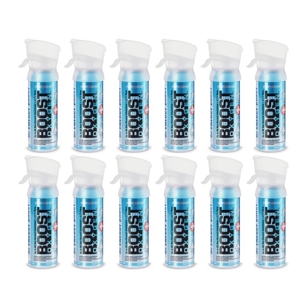 Boost Oxygen Pocket Size Peppermint 3 Liter Canister | All-Natural Respiratory Support for Aerobic Recovery, Altitude, Performance and Health (12 Pack)