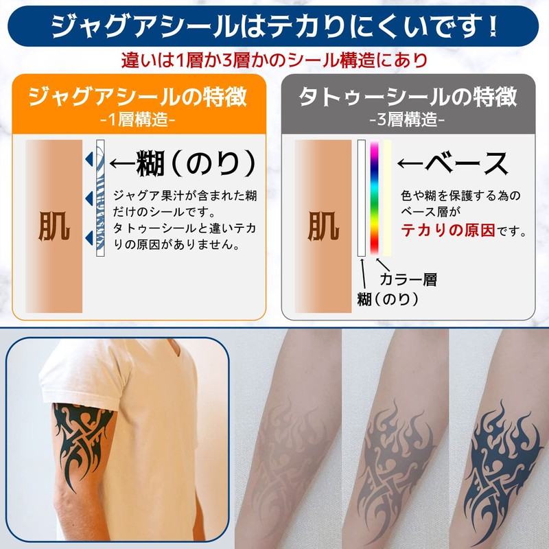isla&bolso Jagua Tattoo Stickers, Realistic Long Lasting, Large Tattoos, Men's