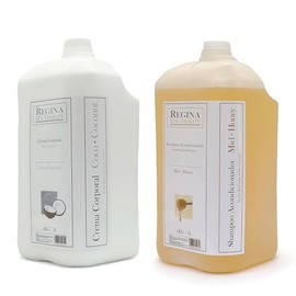 Set de Shampoo hecho a base de esencias miel de abeja y Crema corporal hecho a base de esencias de Coco. / 5 litros