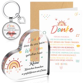 Sinmoe Set of 4 Teacher Farewell Gifts Set, Small People Need As Big Hearts As Your Keyring with Heart Pendant, Heart-Shaped Acrylic Sign, Rainbow Card, Envelope for Teachers, as shown