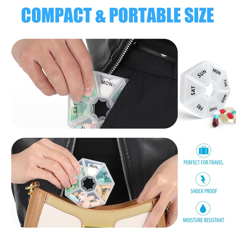 Cute Weekly Pill Organizer, 7 Day Vitamin Supplement Pill Case,