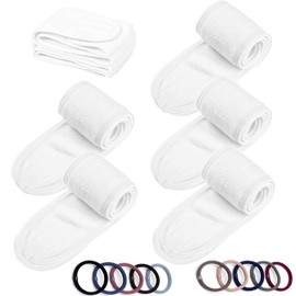 Spa Headband, Non-slip Make-up Headwraps Adjustable Face Wash Headband with Magic Tape, Headband for Washing Face, Yoga,Shower, Makeup and Sport (White, 6)