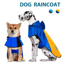 iTayga Dogs Waterproof Jacket,Lightweight Waterproof Raincoat Reflective Strips Safety Dog Coat with Hood Collar Hole,Windproof Snow-proof Dog Rain Jacket for Small Medium Large Dogs(L,Blue-Orange)