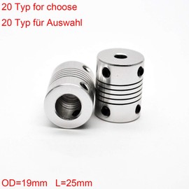 Pack of 2 Flexible Shaft Couplings, 5 mm to 8 mm, 19 x 25 Stepper Motor Coupler, Aluminium Alloy CNC Joint Connector, Motor Shaft Coupling 3/4/5/6/6.35/7/8/10 mm (10 mm x 10 mm)