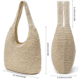 hatisan Straw Beach Bag for Women Summer Woven Beach Tote Bag Shoulder Handbags Boho Bag (A-Beige)
