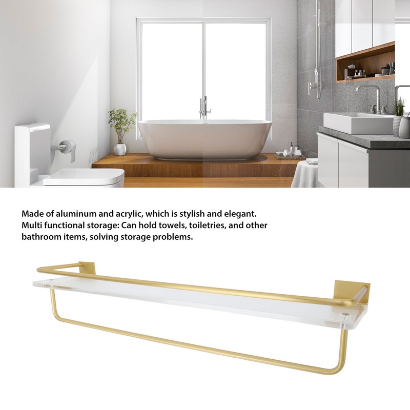 50cm Shower Caddy Wall Mount Shelf with Towel Hanger Acrylic