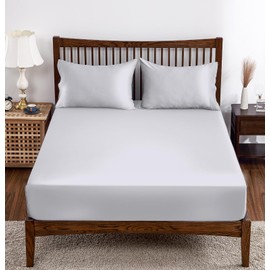 Bamboo Viscose Fitted Sheet 1 Pack Twin Size Only,400 Thread Count,8-16" Deep Pocket,Bottom Sheet Colorfast Soft & Silky & Breathable(1 Fitted Sheet Only, Gray, Twin)