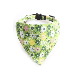 Luxury Cat Collar with Bow Tie and Bell, Secure Quick Release Buckle, ZACAL Cat Collars (Green Flower Bandana)