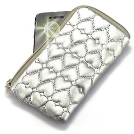 "Miss" - Cartera acolchada de piel sintética con cremallera para teléfono móvil y tarjetas de crédito, color plateado