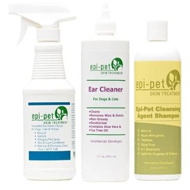 Epi-Pet Large Basic Skin & Coat Care Kit D 16 oz. (Unscented), and 16 oz. Epi-Pet Ear Cleaner for Dogs Cats & Horses