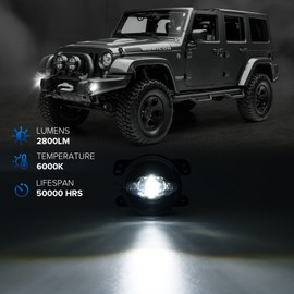 HTZCMOTO LED Front Fog Light Compatible with Wrangler JK JKU 2007-2018, Cherokee 2014-2025, Grand Cherokee 2011-2013, Front Bumper Fog Lamp Kit, Clear Len