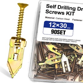 180 PCS Self Drilling Drywall Anchors with Screws Kit, 0.47×1.18 Inch Metal Wall Anchors for Drywall Hanging, No Drill Needed