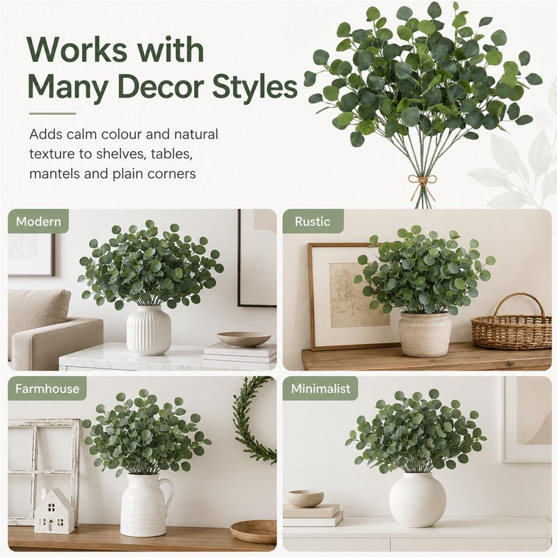 Artificial Eucalyptus Stems 6 Pcs, 90cm Fake Eucalyptus Stems and