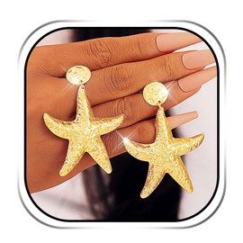 Oxotoi Bohemia Pendant Earring Gold Starfish Shell Dangle Earrings Beach Conch Stud for Women