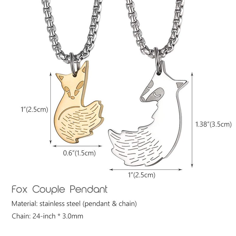 Wolentty Couple Fox Necklace - Stainless Steel Fox Couples Necklaces