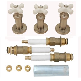 Re-modeling Kit, Fit Price Pfister Shower, with Porcelain Cross Handles, Satin Nickel Finish - By PlumbUSA