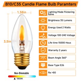 CHULEIBACUI B10/B11 LED Flame Effect Bulb, E26 Base, 1800K Flickering Candle Light, Ideal for Holiday Gifts, Home, Hotel, Bar & Party Decorative Lighting - Non-Dimmable 2 Pack(B10)