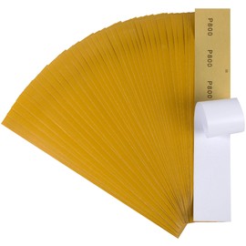 CowboyBOB 40 PCS Premium 800 Grit Gold Pre-Cut PSA Longboard Sandpaper Sheets 2-3/4" x 16-1/2" Self-Adhesive Stickyback Sandpaper for Automotive Woodworking Air File Sander Hand Sanding Block