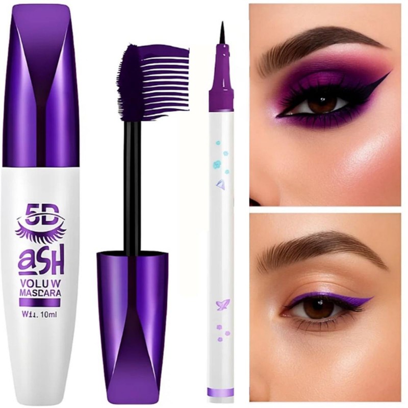 5D Purple Mascara & Eyeliner Set, Waterproof Mascara for Women