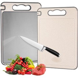 Shirokai Multi-Functional Double-Sided Cutting Board | Premium Titanium & Eco-Friendly Wheat Straw | BPA-Free, Non-Slip, Garlic Grinder, Juice Groove (Titanium)