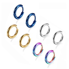 Krstudent 4 Pairs Titanium Steel Hoop Earrings for Men Women, Huggie Loop Hypoallergenic Cartilage Piercing Earrings Set