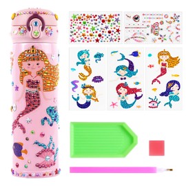 Decorate Your Own Water Bottle with Mermaid 5D Diamond Art Painting Stickers Kits & Glitter Gems, Creative DIY Art & Craft Kits for Girls,Best Gift for Kids,BPA Free Stainless Steel Insulated Mug