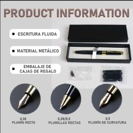 Plumas Fuente Metalica Acero Inox Alta Calidad+elegante Caja