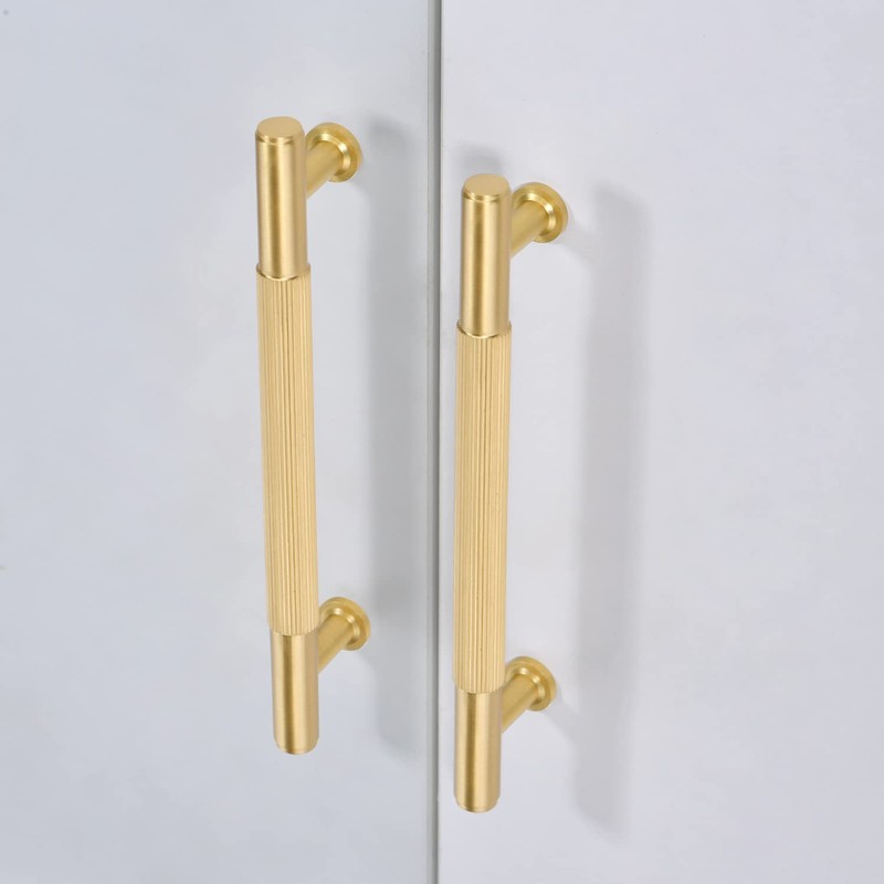 SALISENG-2 Pack Brushed Gold Cabinet Pulls,Solid Brass Dresser Drawer Handles,