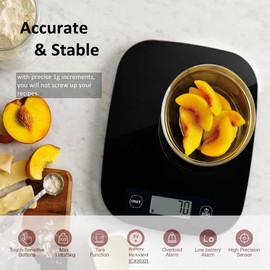 NUTRI FIT EK9690 Digital Kitchen Scale Ultra Thin Electronic Scale Multifunction Kitchen Scale Large Display Plastic Platform 5kg/11lb-1g lb.oz fl.oz g ml(Black)