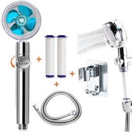 Turbo Hydro Jet Shower Head - 360 Turbo Propeller Head Hydro High Jet Pressure Shower Jet Head - Vortex Shower Head Fan High Pressure - Turbo Shower Head Kit with Fan Filter and Pause Switch (Blue)