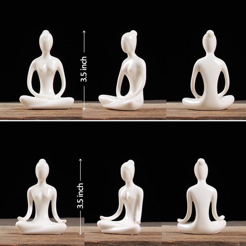 OwMell Lot of 4 Meditation Yoga Pose Statue Figurine Ceramic