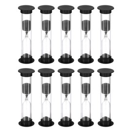 PATIKIL 3 Minute Sand Timer, 10Pcs Small Sandy Clock with Plastic Cover, Count Down Sand Glass for Games, Kitchen, Party Favors DIY Decoration, Black