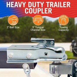 Trailer Coupler 2 Inch Ball, Compatible with 3 Inch Channel Width, Marine Grade, Class III, Straight Tongue, Boat Parts and Trailer Accessories