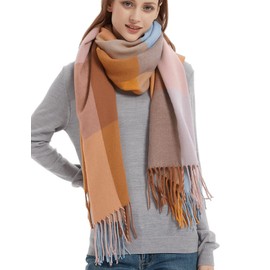 Wander Agio Womens Fashion Long Shawl Big Scarves Grid Winter Warm Large Plaid Scarf Big Camel Pink 7