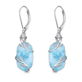 HPQQ Larimar Earrings for Women Sterling Silver Rose Flower Earrings Natural Blue Larimar Drop Dangle Earrings Jewelry Anniversary Birthday Valentines Day Mothers Day Gifts for Her Mom Girlfriend