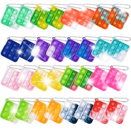Ainiv 32 PCS Mini Fidget Pop Bubble Toys, Square Squeeze Toys with Keyring, Poppet Bubble Sensory Toys, Stress Anxiety Relief Toys Desk Toy Wrap for ADHD, Autism, for School Kids Office Adult