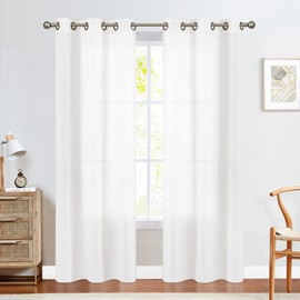 JINCHAN White Curtains for Bedroom Grommet Top Linen Textured Window Treatment Set for Living Room Light Filtering Curtains 84 Inch Length 2 Panels