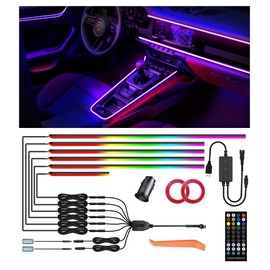 KENANEK 55.12inch Acrylic LED Lights for Car–6 Dreamcolor Interior Car LED Strip Light+2 Footwell Lights,3 Control Methods, Music Sync, Dual USB Cigarette Lighter, Universal Fit for Car/SUV/Truck