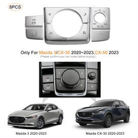 ANFOKAS for Mazda 3 CX30 2024 2023 2022 2021 2020 for Mazda CX50 2024 2023 Accessories Sporty Car Center Console Cover Gear Panel Gear Shift Knob Button Cover Trims -Silver(8pcs)