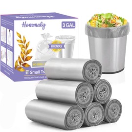 3 Gallon 180pcs Small Grey Trash Bags(Fit 2.6-3.2 Gal) Plastic Strong Grey Garbage Bags, Bathroom Trash Can Bin Liners, Waste Basket Liner, Fit 10-13 Liter, 2.5-2.6 Gallon,3.2Gallon(3-Grey180)