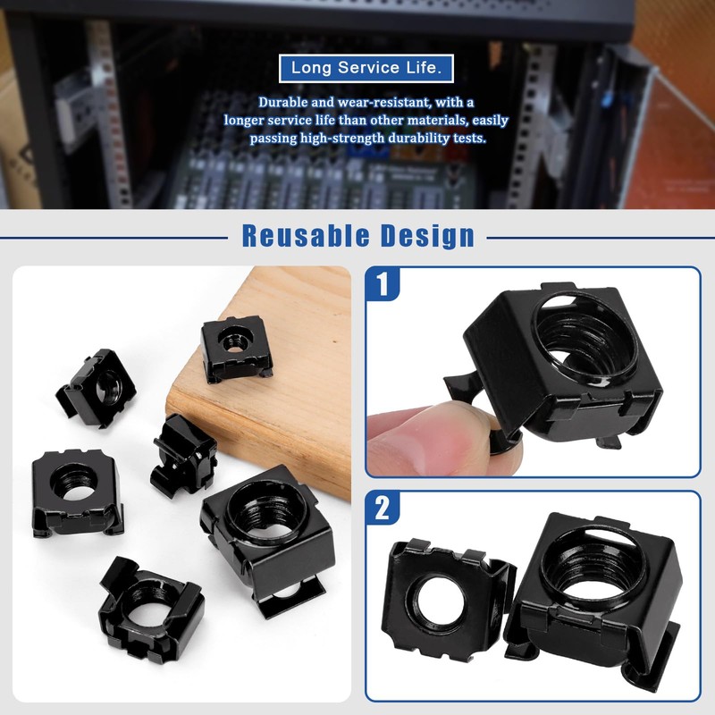 Glarks 48pcs Black Snap-in Cage Nut, M4 M5 M6 M8