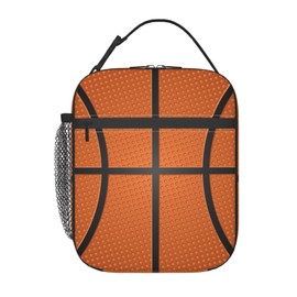 HKHEHOP Fun Basketball Texture Ball Lunch Bag Insulated Reusable Lunch Box Lunch Tote Lunchbox Portable Bento Bags For Men Women Office Work Travel Picnic Camping