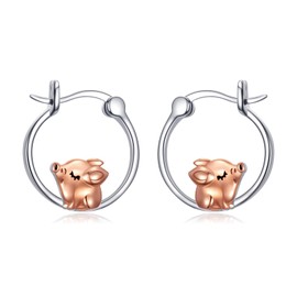 PELOVNY Pig Earrings for Women S925 Sterling Silver Pig Hoop Earrings Cute Animal Earrings Jewelry Gifts for Women
