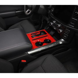 Jimen Compatible with Ford F150 2021-2025, Center Console Gear Shift Panel Trim Cover (Red)
