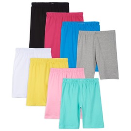 Pink Angel Kids Girls Cotton Spandex Bike Shorts, Solid Plain Sports Activewear Dance Bottoms - 8 Pack, Assorted Colors, Multi Pack Includes 1 Pc Each Of: Black, White, Fuchsia, Turq, Heather Grey,