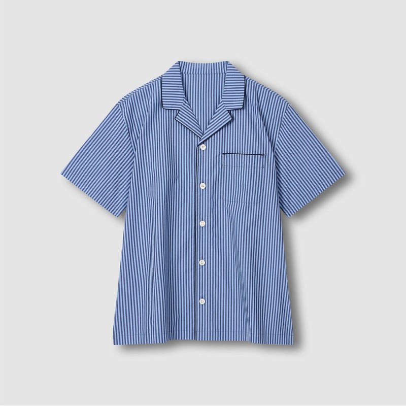 JAJU [JAJU] Men's 60s Cotton Line 5-part Pajama Set_Light Navy